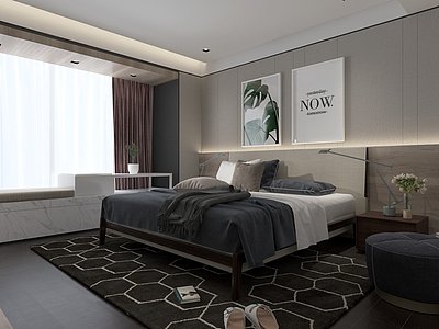 现代卧室双人床3d模型3d模型