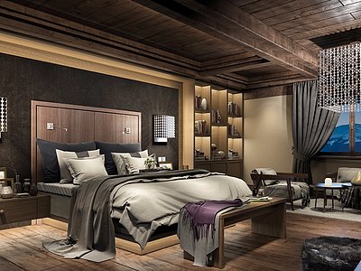 现代美式卧室3d模型