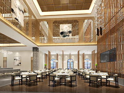 新中式风格的餐厅整体模型
