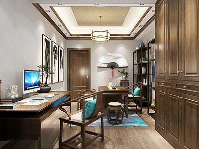 中式书房茶室3d模型