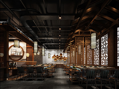 中式豪华餐厅3d模型