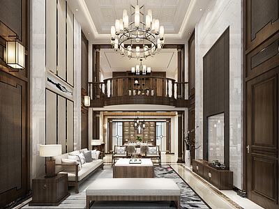 中式风格客厅loft整体模型
