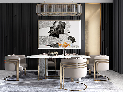 现代餐厅餐桌餐椅餐具组合3d模型