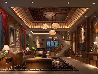 东南亚风格的客厅整体模型