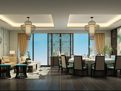 东南亚风格的客餐厅整体模型