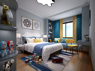 现代北欧卧室儿童房3d模型