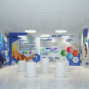 企业文化墙公司展厅整体模型