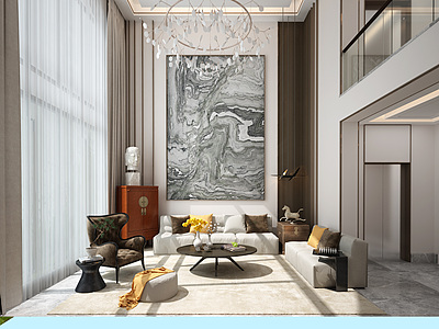 中式风格的客厅整体模型