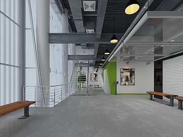 现代办公室空间过道空间工装模型
