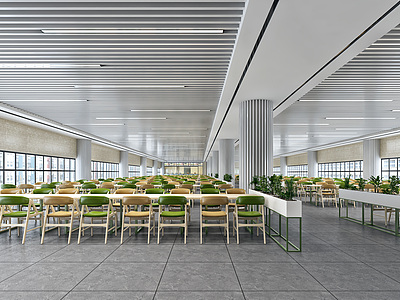 现代简约员工餐厅食堂整体模型