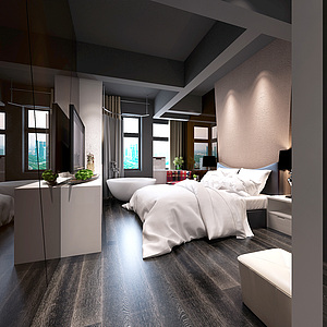 酒店客房现代卧室整体模型