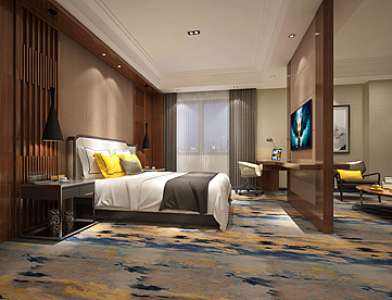 酒店客房现代卧室主题套房工装模型
