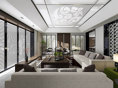 中式风格客厅整体模型