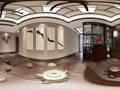现代中式客厅3d模型