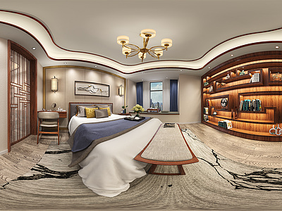 中式卧室全景整体全景模型