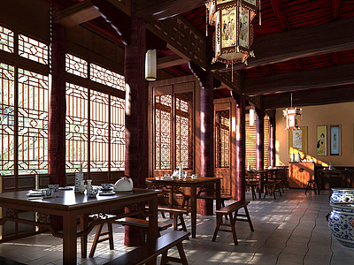 古典中式饭馆整体模型