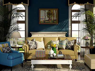 美式欧式沙发椅子茶几组合3d模型3d模型