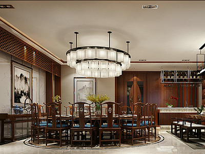 新中式餐厅包房整体模型