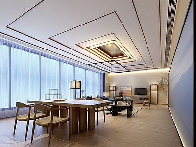 新中式客厅沙发组合整体模型