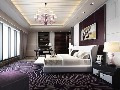 紫色高贵卧室整体模型