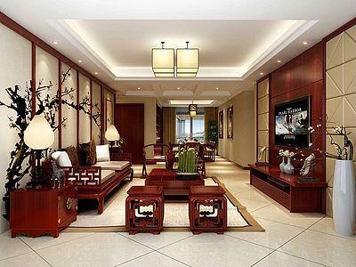 新中式客厅3d模型3d模型