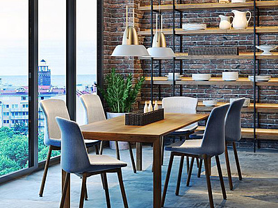loft餐桌椅架子吊灯组合3d模型3d模型
