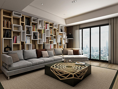 现代书柜沙发茶几3d模型3d模型