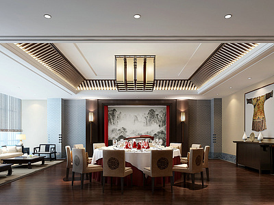 新中式餐厅整体模型
