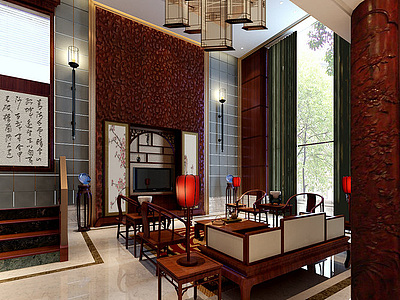 中式客厅整体模型