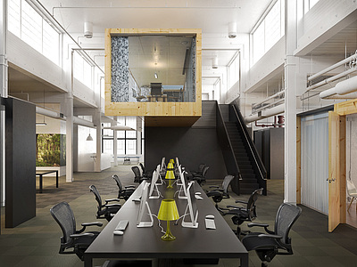 现代工业loft会议室整体模型