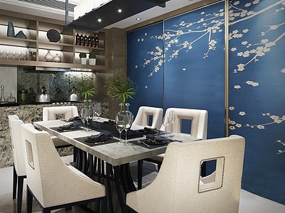 新中式餐桌整体模型