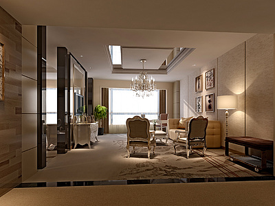 现代豪华客厅卧室整体整体模型