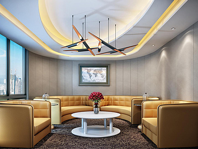 酒店休息区现代吊灯软包沙发椅子整体模型