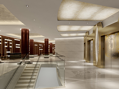 现代大型过道电梯间整体模型
