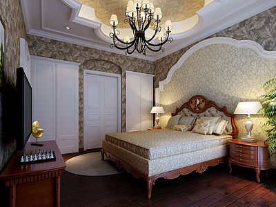 美式风格卧室整体模型