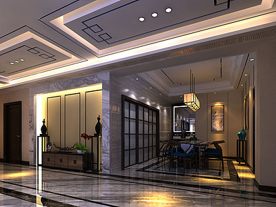 新中式客餐厅风格整体模型