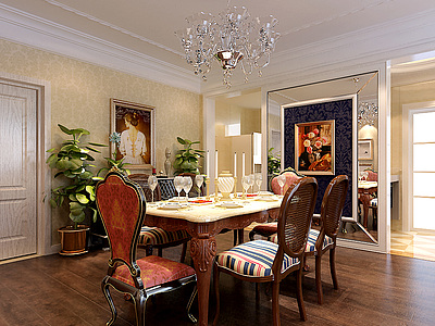 家装，室内，场景，餐厅，欧式简欧新奢华整体模型