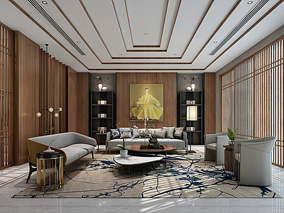 新中式客厅沙发茶几边几3d模型3d模型