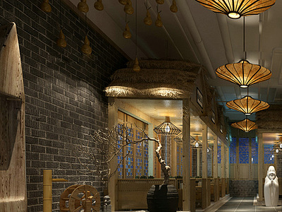 中式复古风餐厅3d模型3d模型