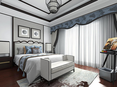 现代新中式卧室整体模型