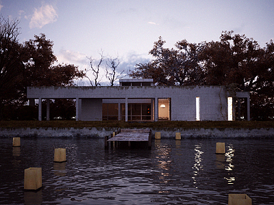 湖边建筑整体模型