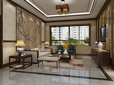 中式家装客厅整体模型